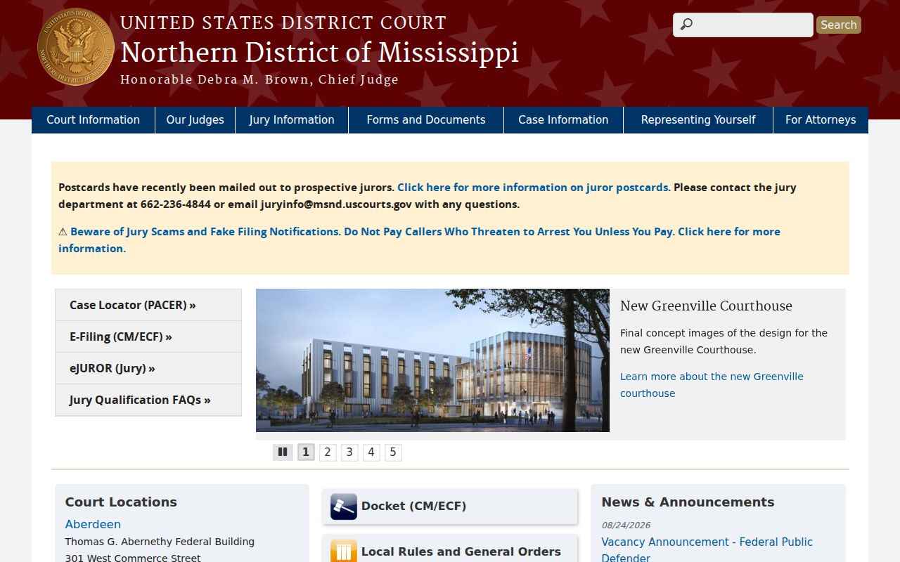 Union County case search comparison image of the Northern District of Mississippi federal court