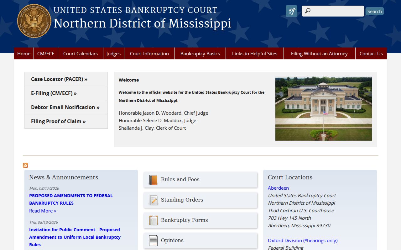Union County court calendar comparison image of the Northern District Bankruptcy Court home page