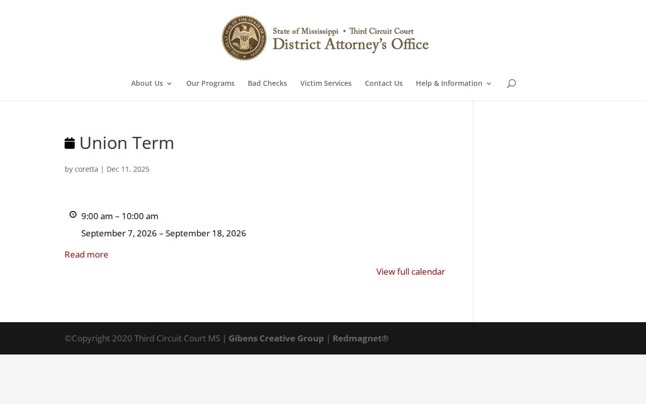 Union County court calendar image of the District Attorney Union term event