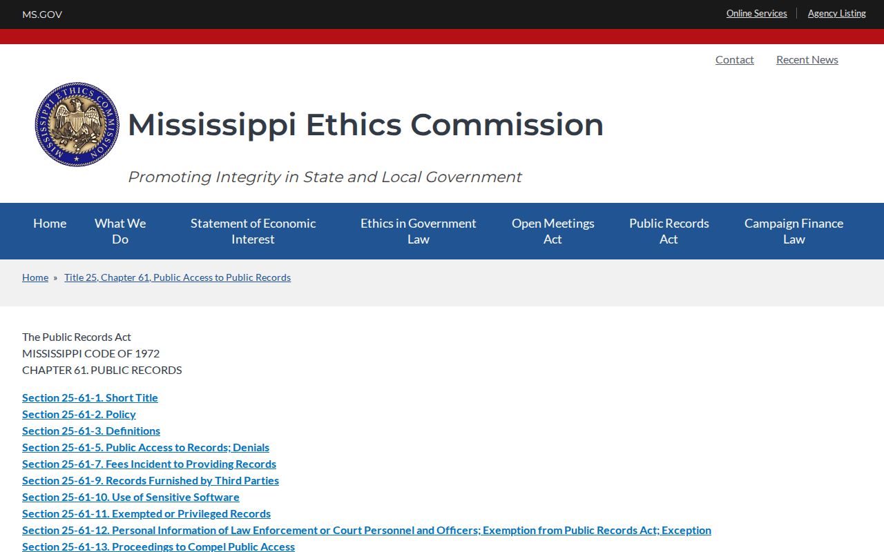 Union County court records Mississippi Public Records Act source