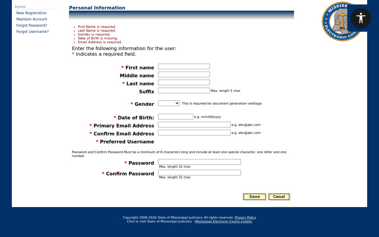Union County criminal court dockets PAMEC registration information screen